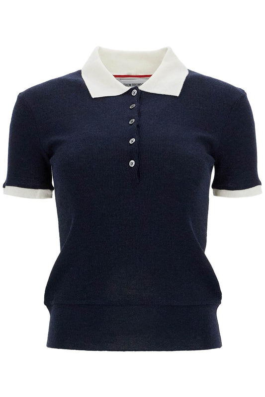 Short-sleeved Wool Polo Shirt  - Blue