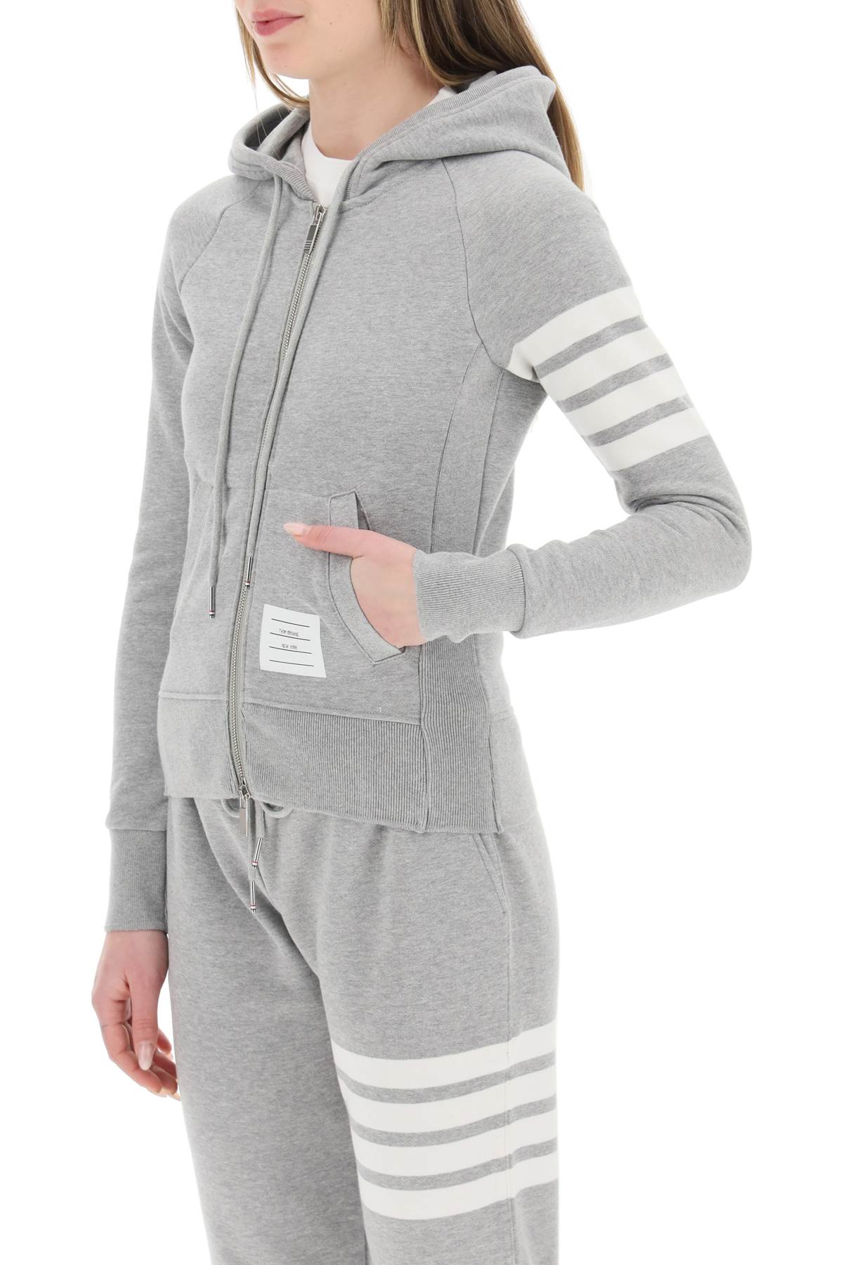 4-bar Full Zip Hoodie  - Grey