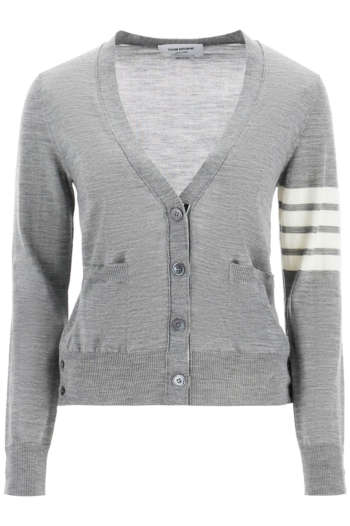 4-bar Wool Melange Cardigan  - Grey