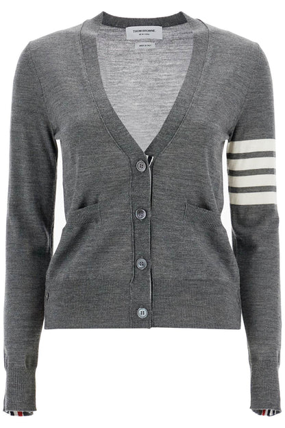 4-bar Wool Melange Cardigan  - Grey