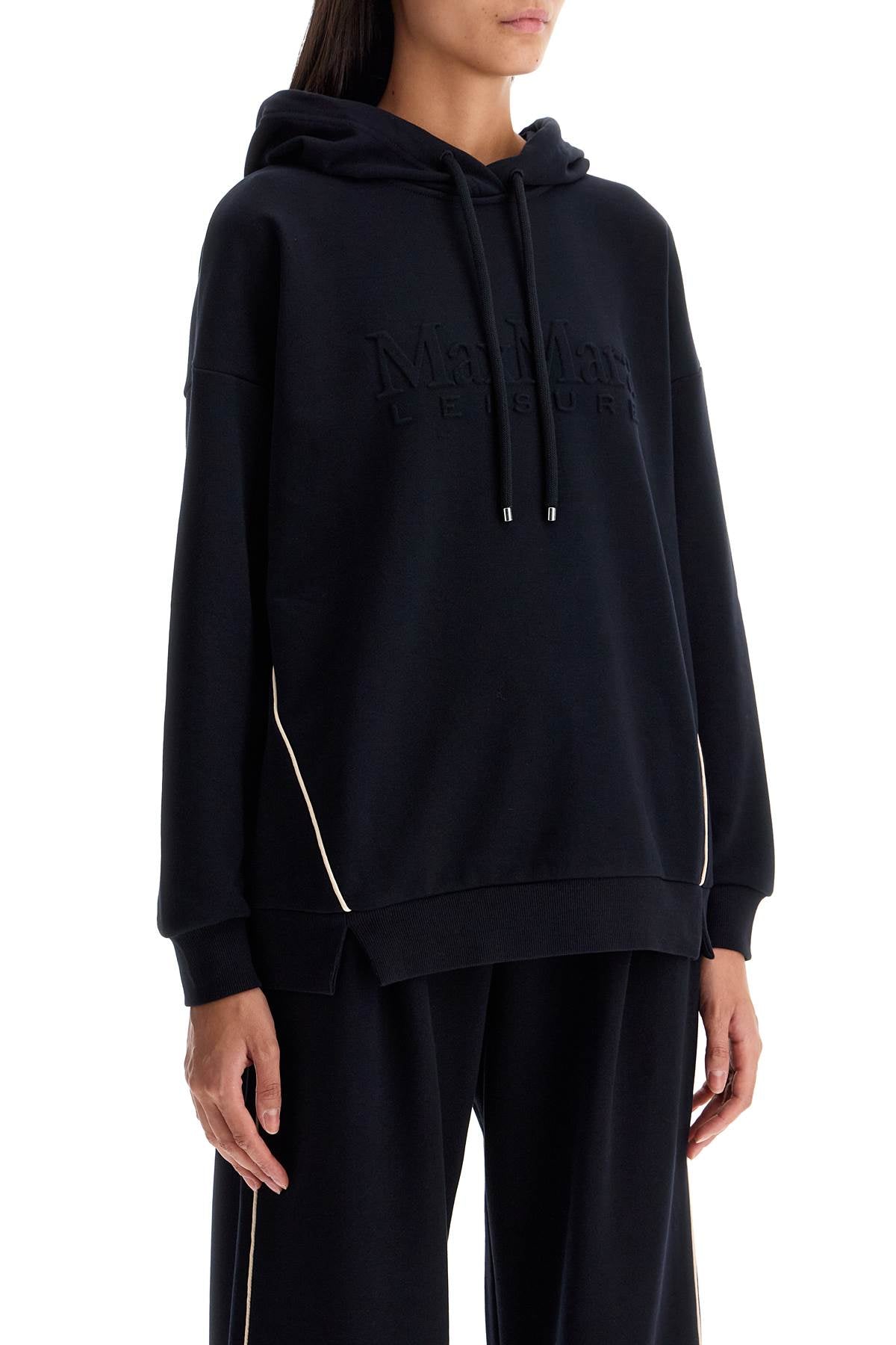 Hooded Sweatshirt With Piping  - Black