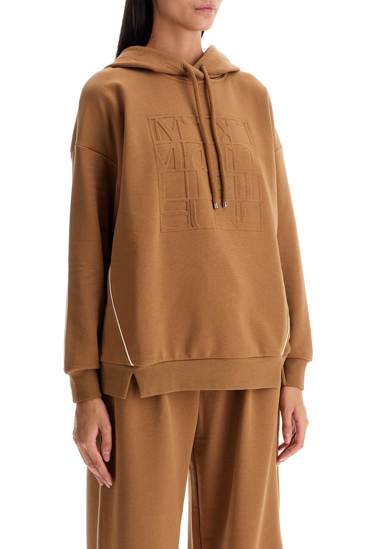 Hooded Sweatshirt With Piping  - Brown