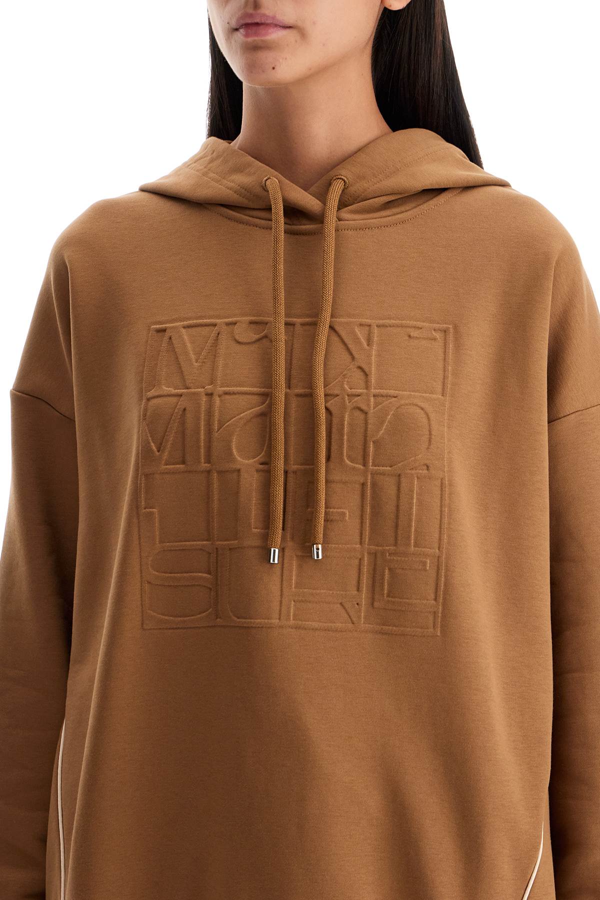 Hooded Sweatshirt With Piping  - Brown