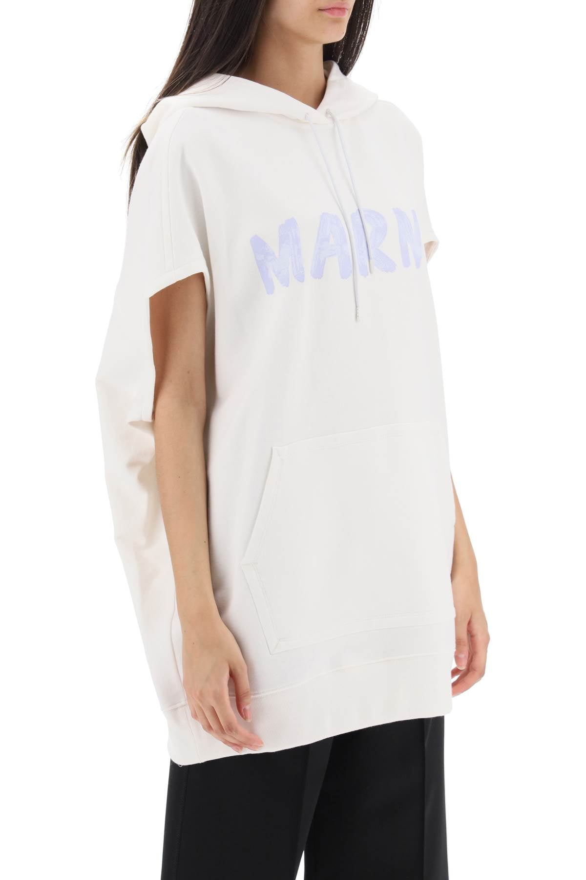 Sleeveless Sweatshirt With Logo Print  - Bianco