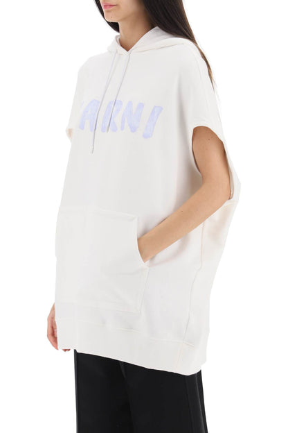 Sleeveless Sweatshirt With Logo Print  - Bianco