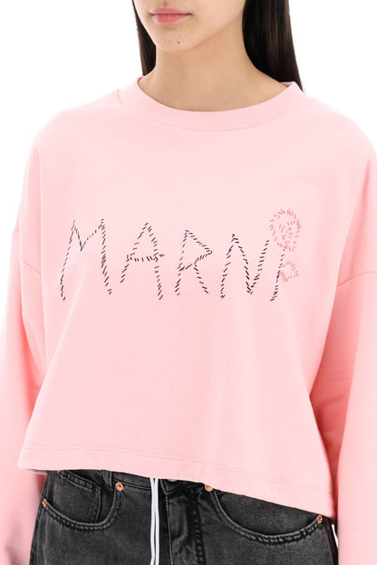 "organic Cotton Sweatshirt With Hand-embroid  - Pink