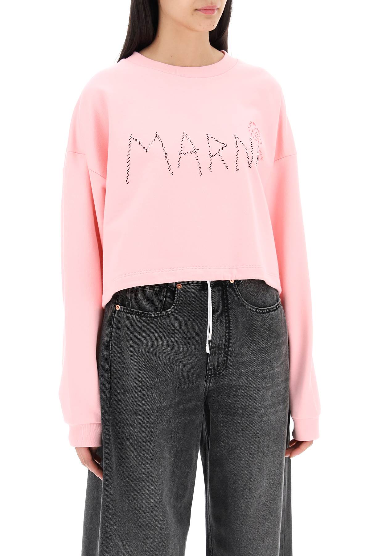 "organic Cotton Sweatshirt With Hand-embroid  - Pink