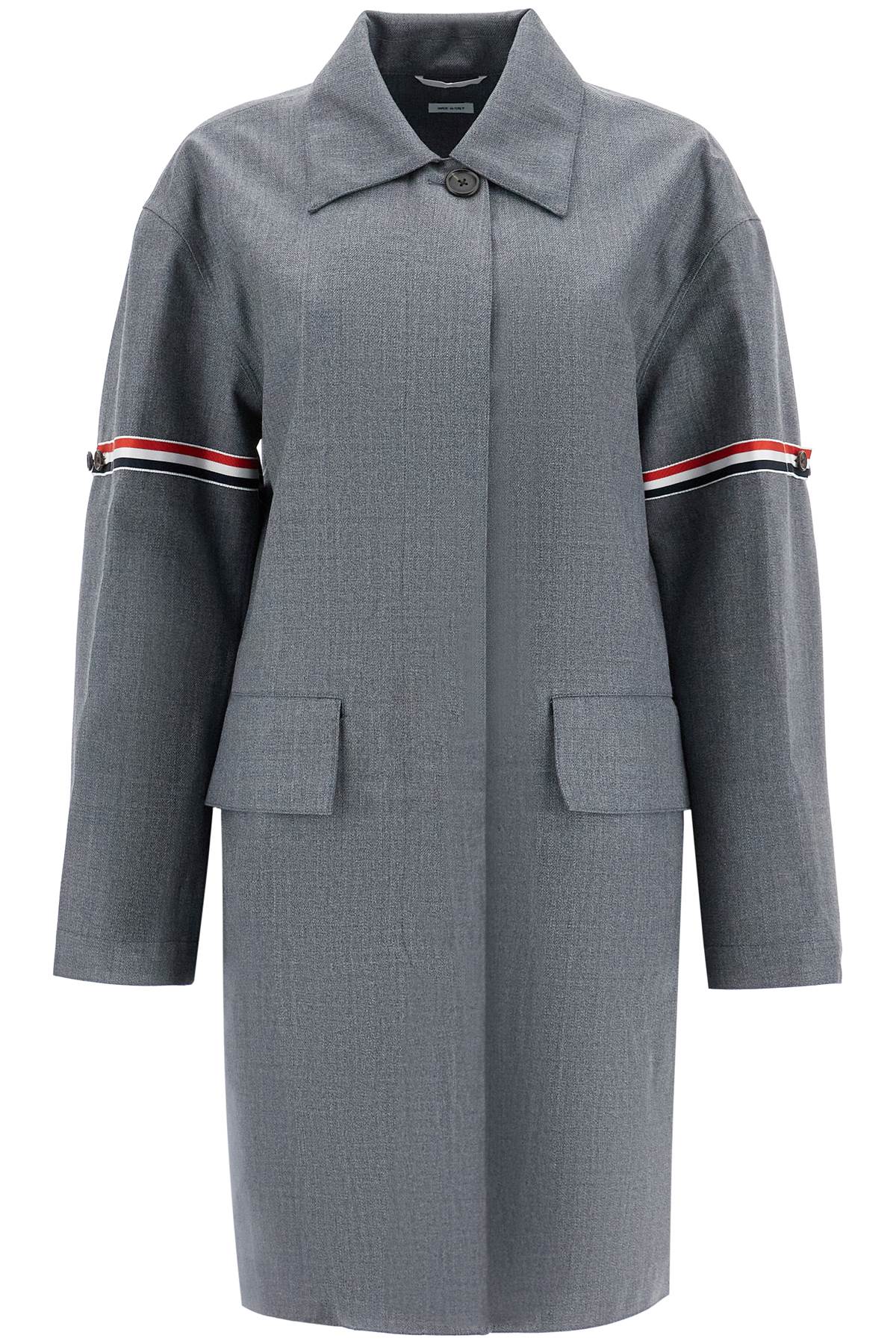 Waterproof Technical Wool Coat With Rwb Stripes  - Grey