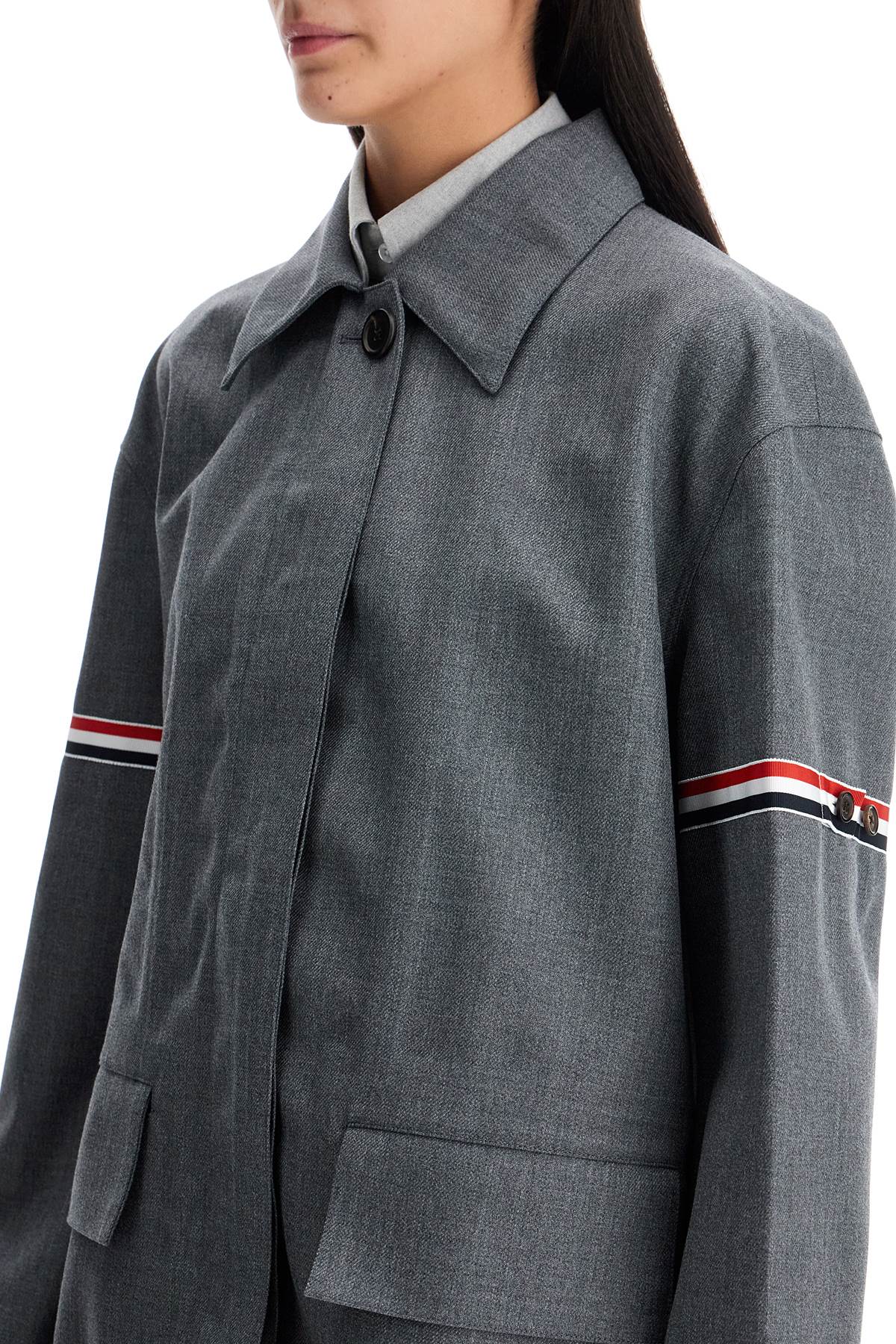 Waterproof Technical Wool Coat With Rwb Stripes  - Grey