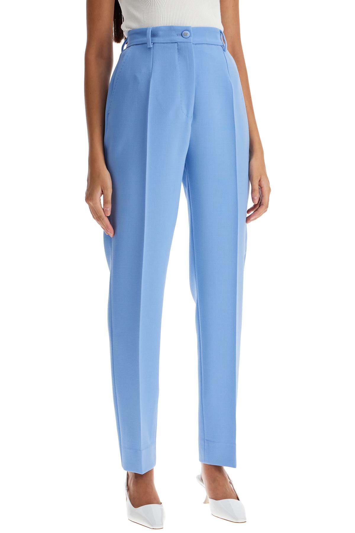 Wool Crepe Trousers For Women  - Light Blue