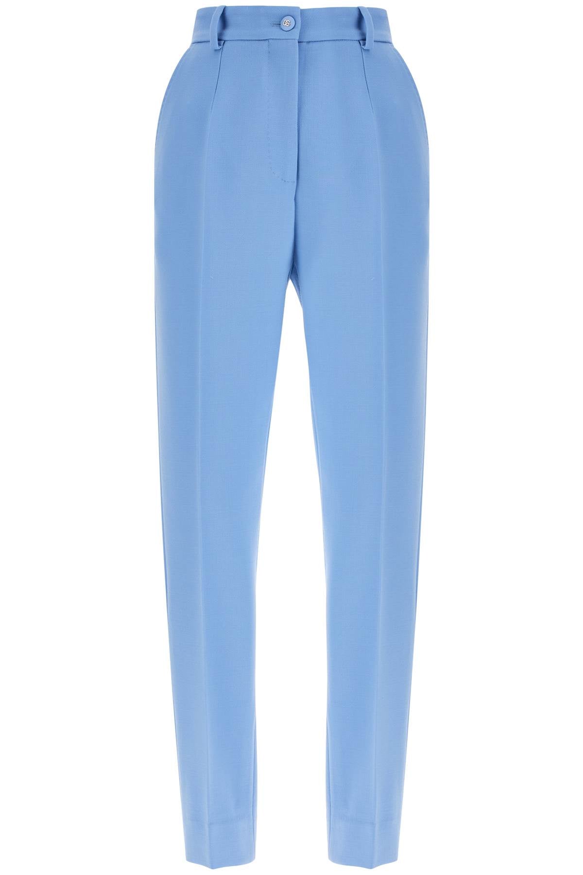 Wool Crepe Trousers For Women  - Light Blue