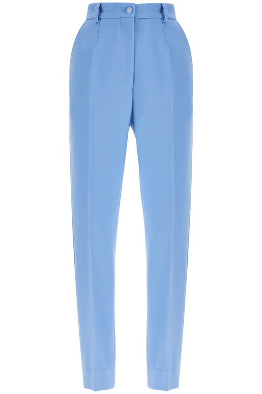 Wool Crepe Trousers For Women  - Light Blue