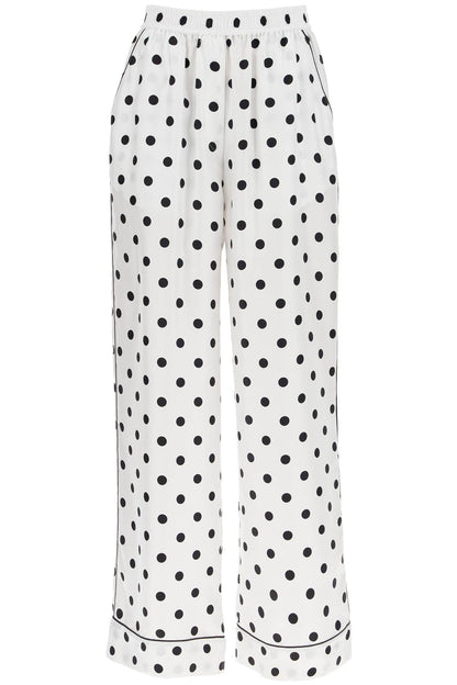 Silk Polka Dot Print Pajama  - White