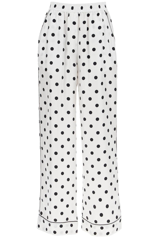 Silk Polka Dot Print Pajama  - White