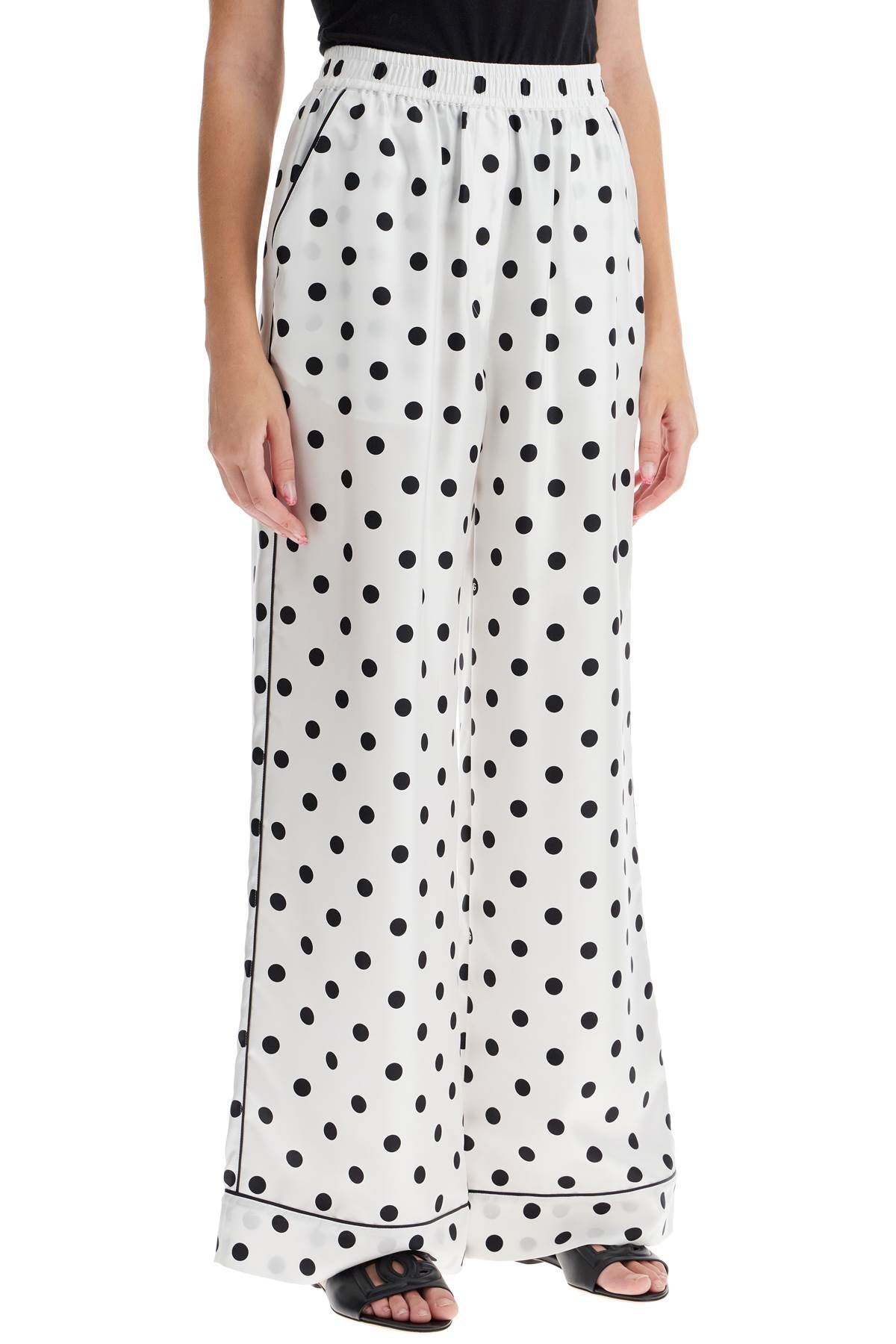 Silk Polka Dot Print Pajama  - White