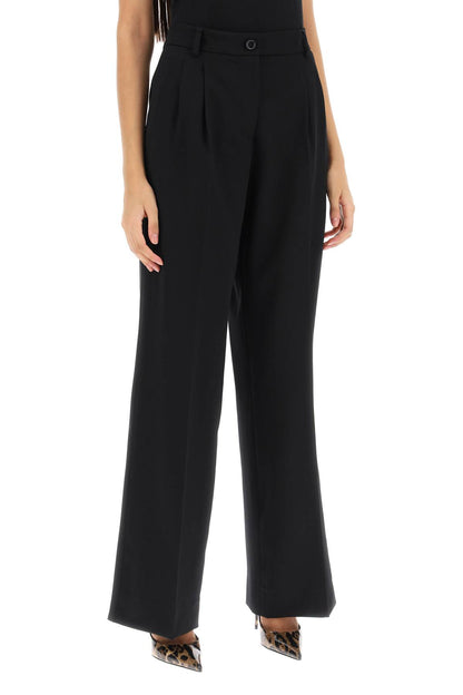 Stretch Wool Wide Leg Trousers  - Nero