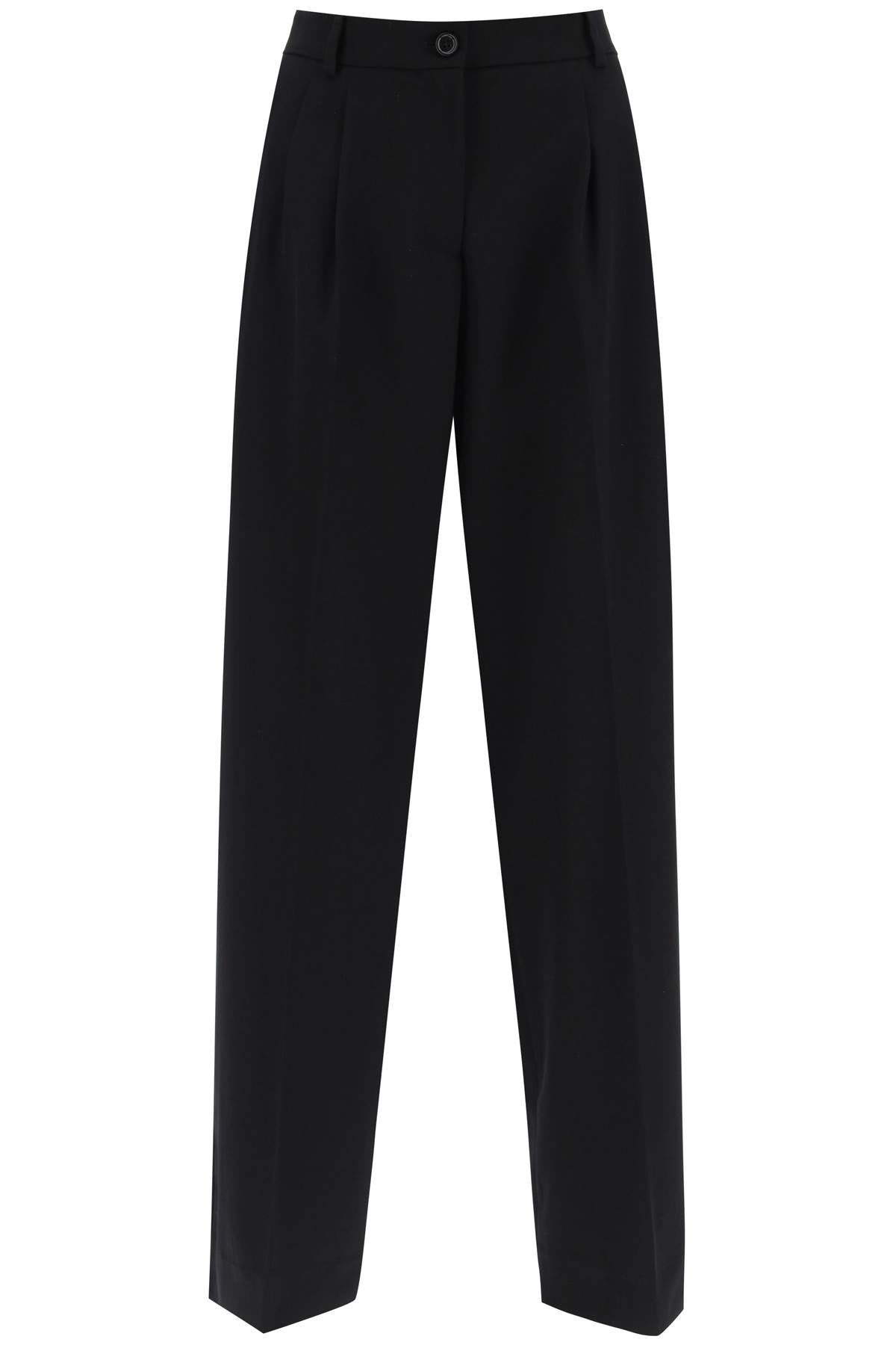 Stretch Wool Wide Leg Trousers  - Nero