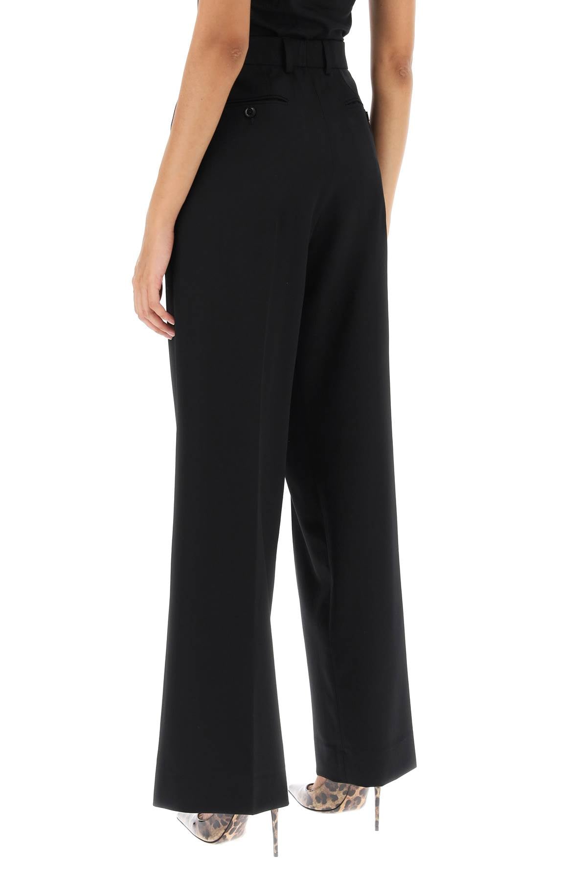 Stretch Wool Wide Leg Trousers  - Nero