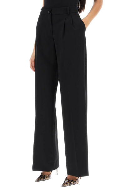 Stretch Wool Wide Leg Trousers  - Nero