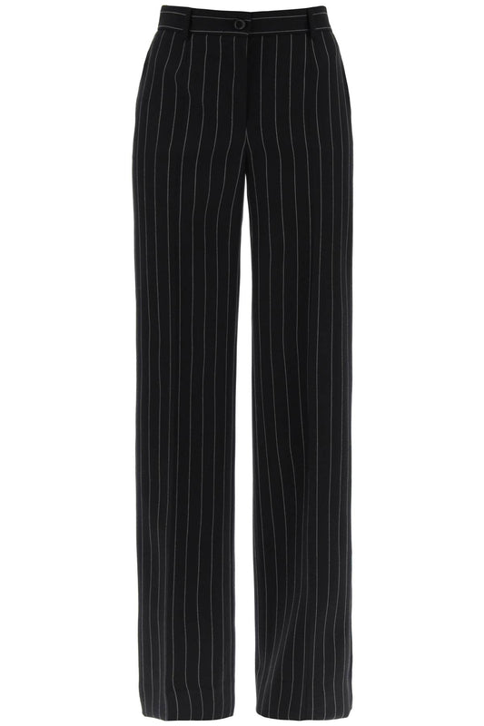 Striped Flare Leg Pants  - Black