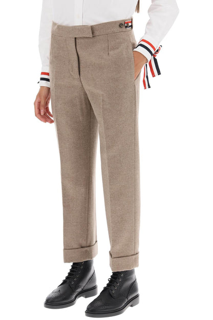 Cropped Wool-flannel Pants  - Beige