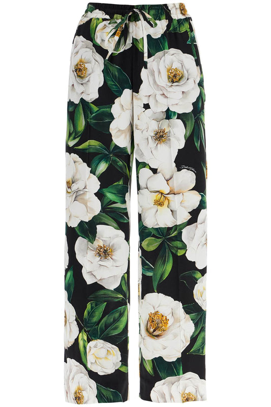 Black Silk Pants With Floral Pattern  - Black