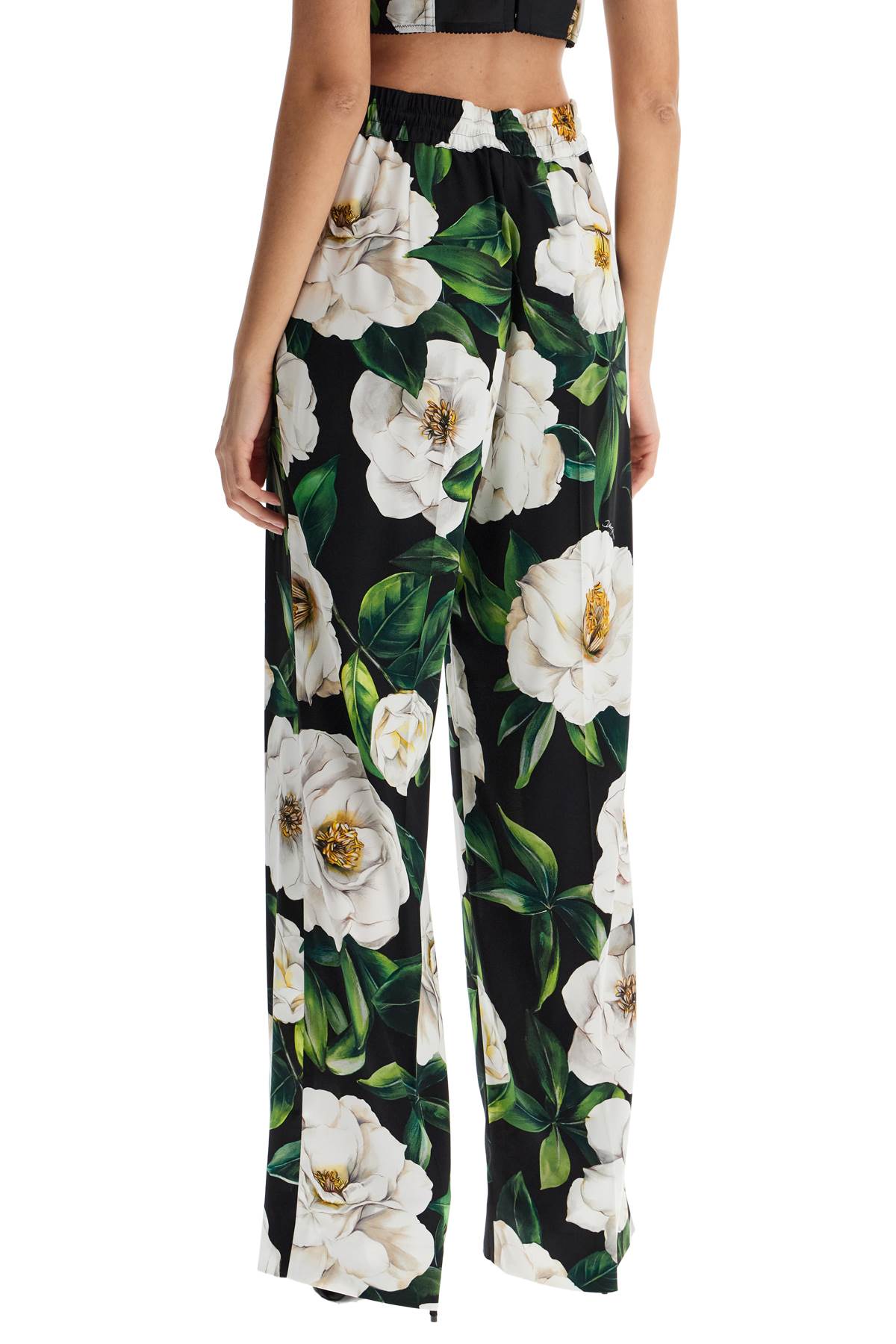 Black Silk Pants With Floral Pattern  - Black