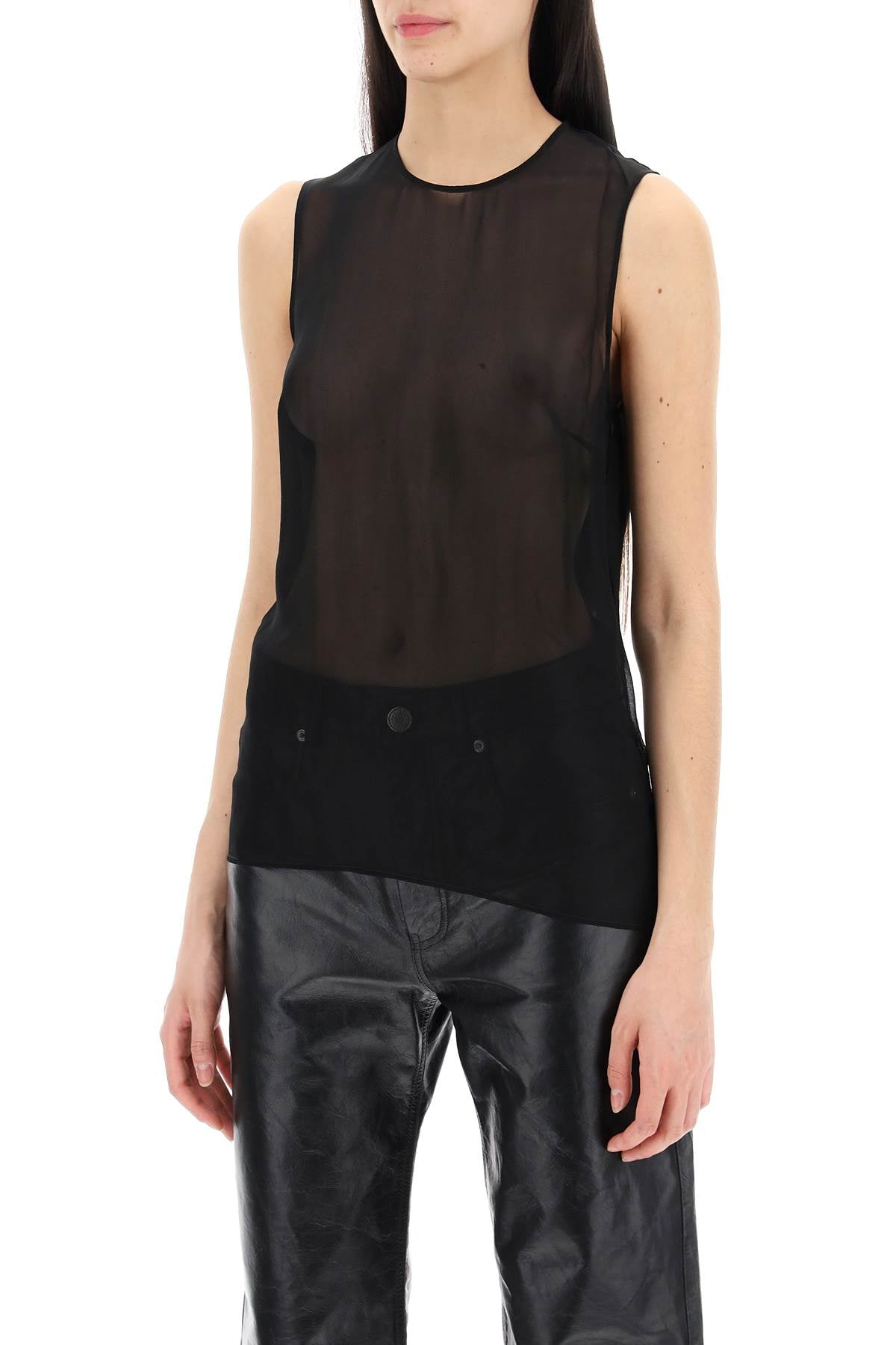 Sleeveless Silk Top In  - Black