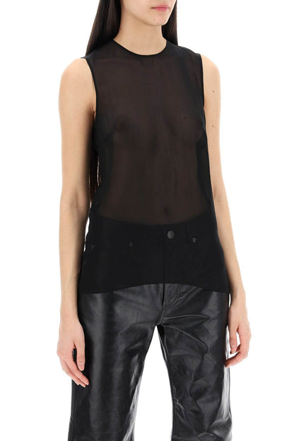 Sleeveless Silk Top In  - Black