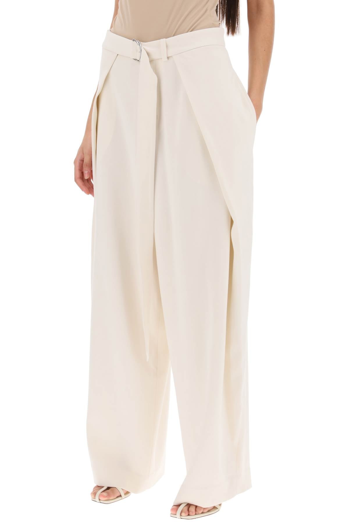 Wide Fit Pants With Floating Panels  - Bianco