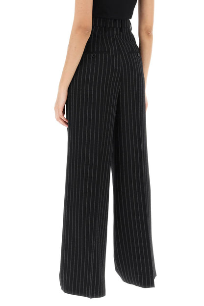 Wide-legged Pinstripe Trousers With  - Black