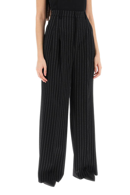 Wide-legged Pinstripe Trousers With  - Black