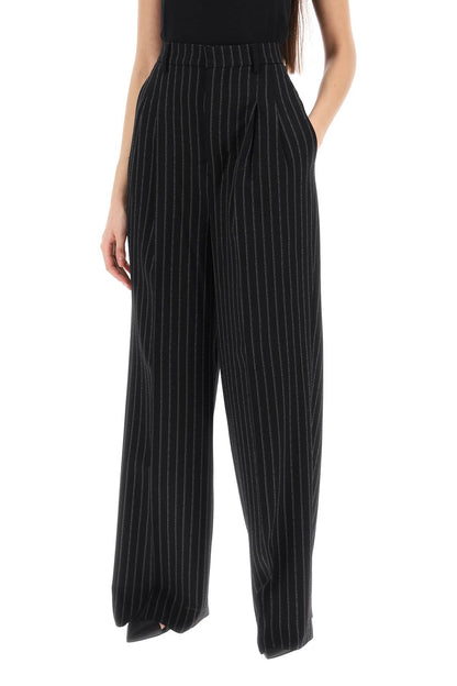 Wide-legged Pinstripe Trousers With  - Black