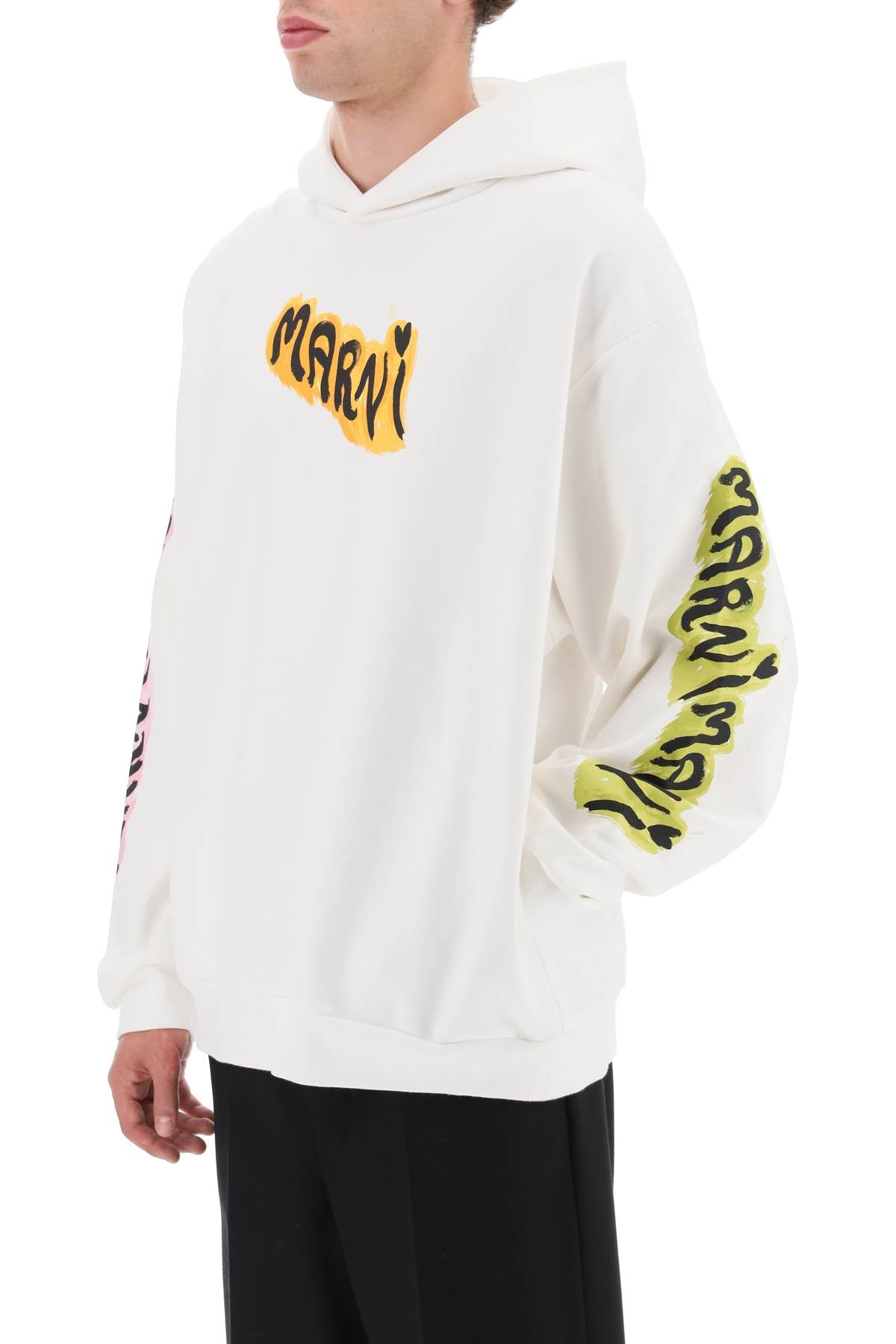 Hoodie With Graffiti Print  - Bianco