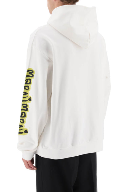 Hoodie With Graffiti Print  - Bianco