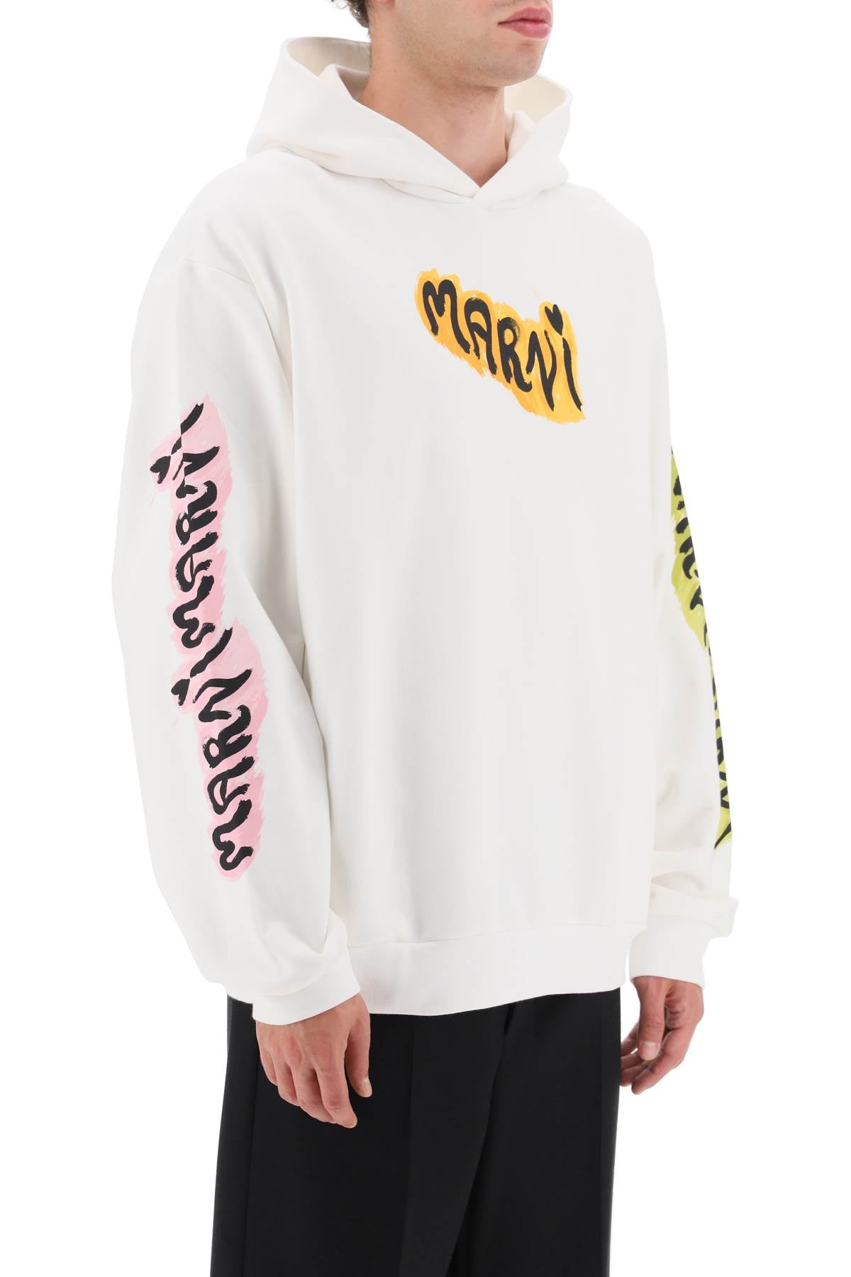 Hoodie With Graffiti Print  - Bianco