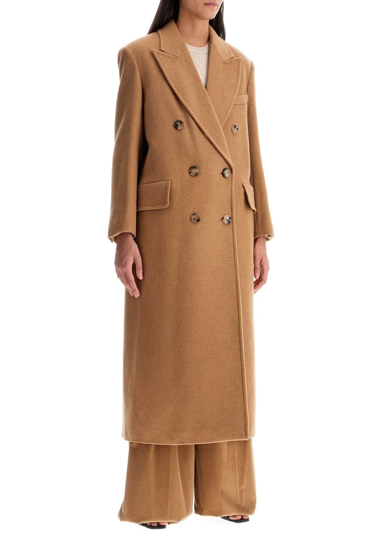 Camel Double-breasted Coat  - Brown