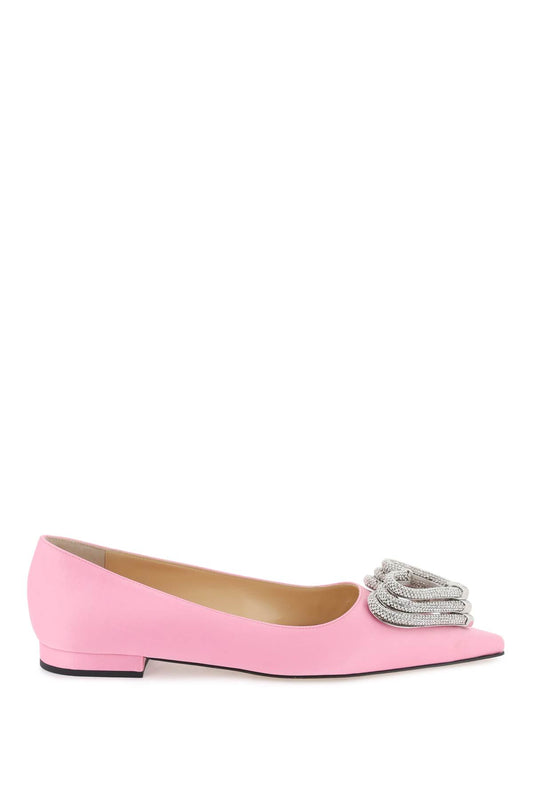 Satin Ballet Flats With Crystals  - Rosa