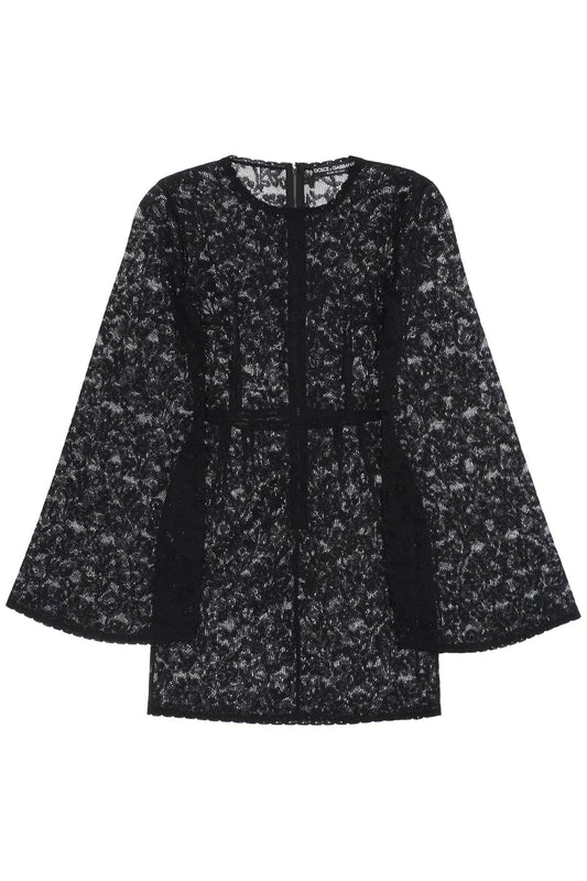 Mini Dress In Floral Openwork Knit  - Nero