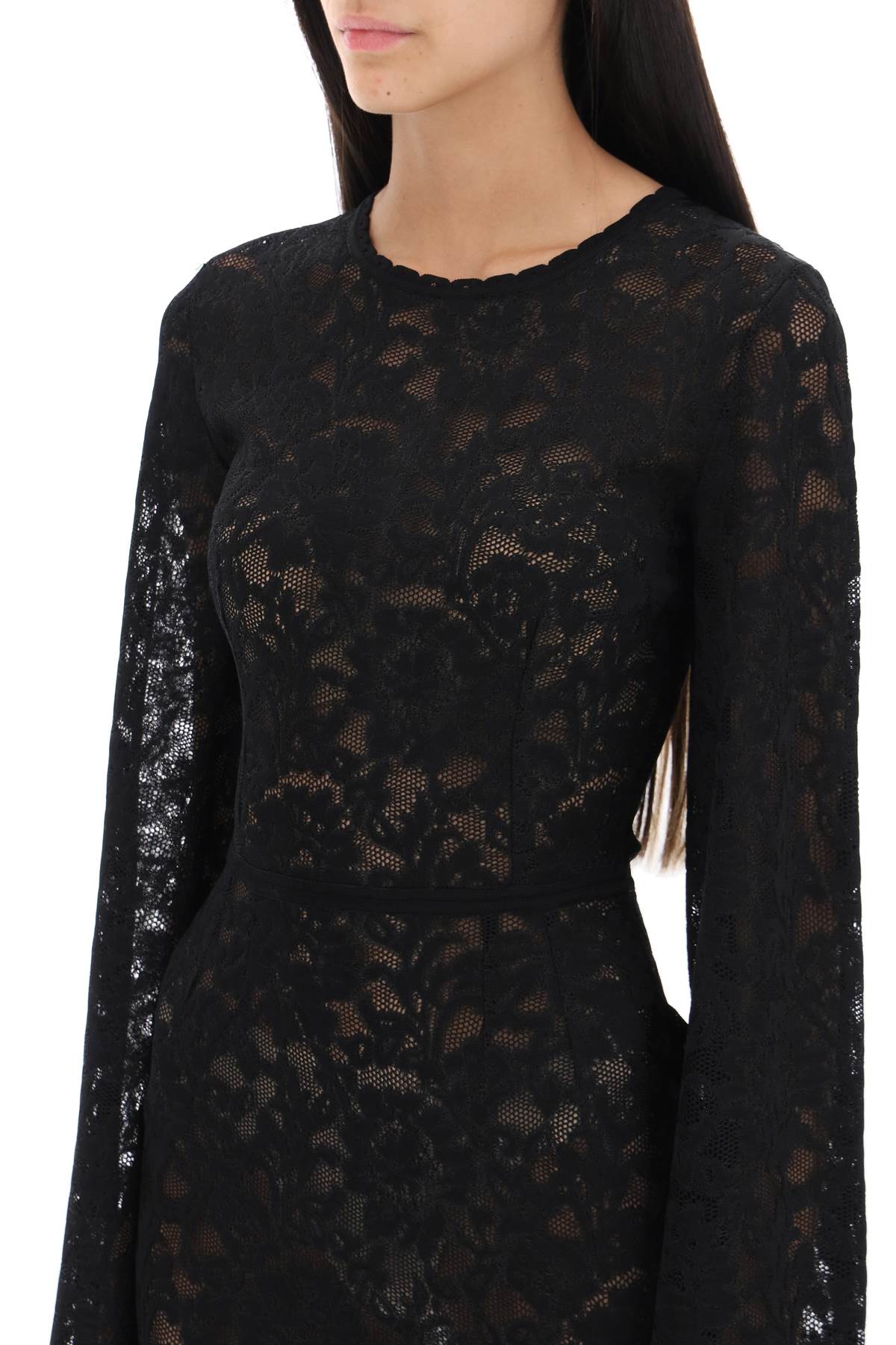 Mini Dress In Floral Openwork Knit  - Nero