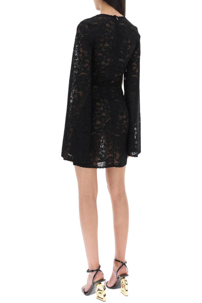 Mini Dress In Floral Openwork Knit  - Nero