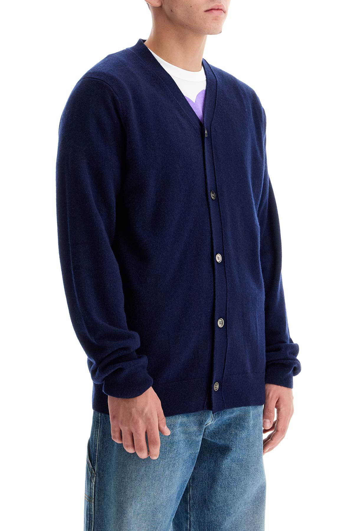 Wool Cardigan With Buttons  - Blue