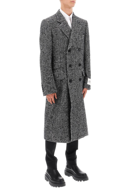 Re-edition Coat In Houndstooth Wool  - Bianco