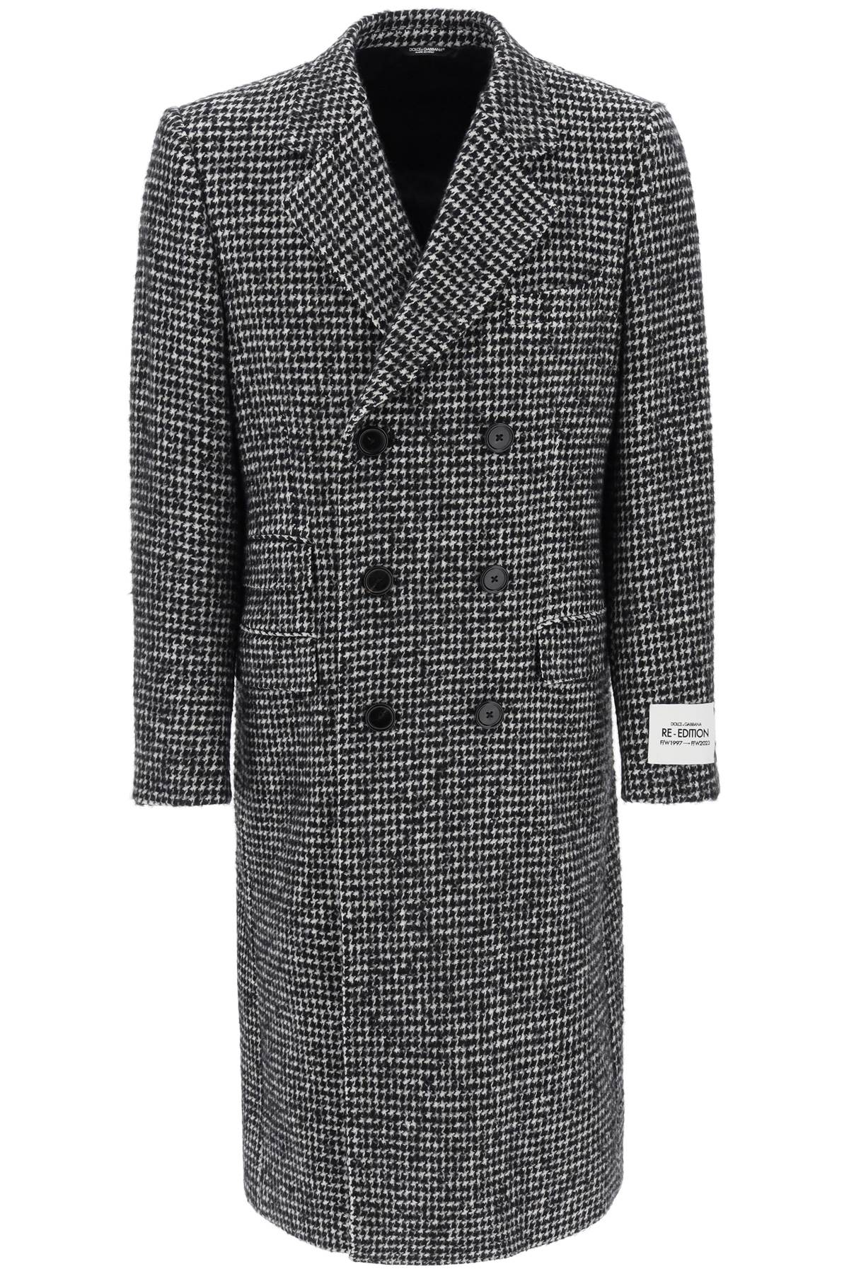 Re-edition Coat In Houndstooth Wool  - Bianco