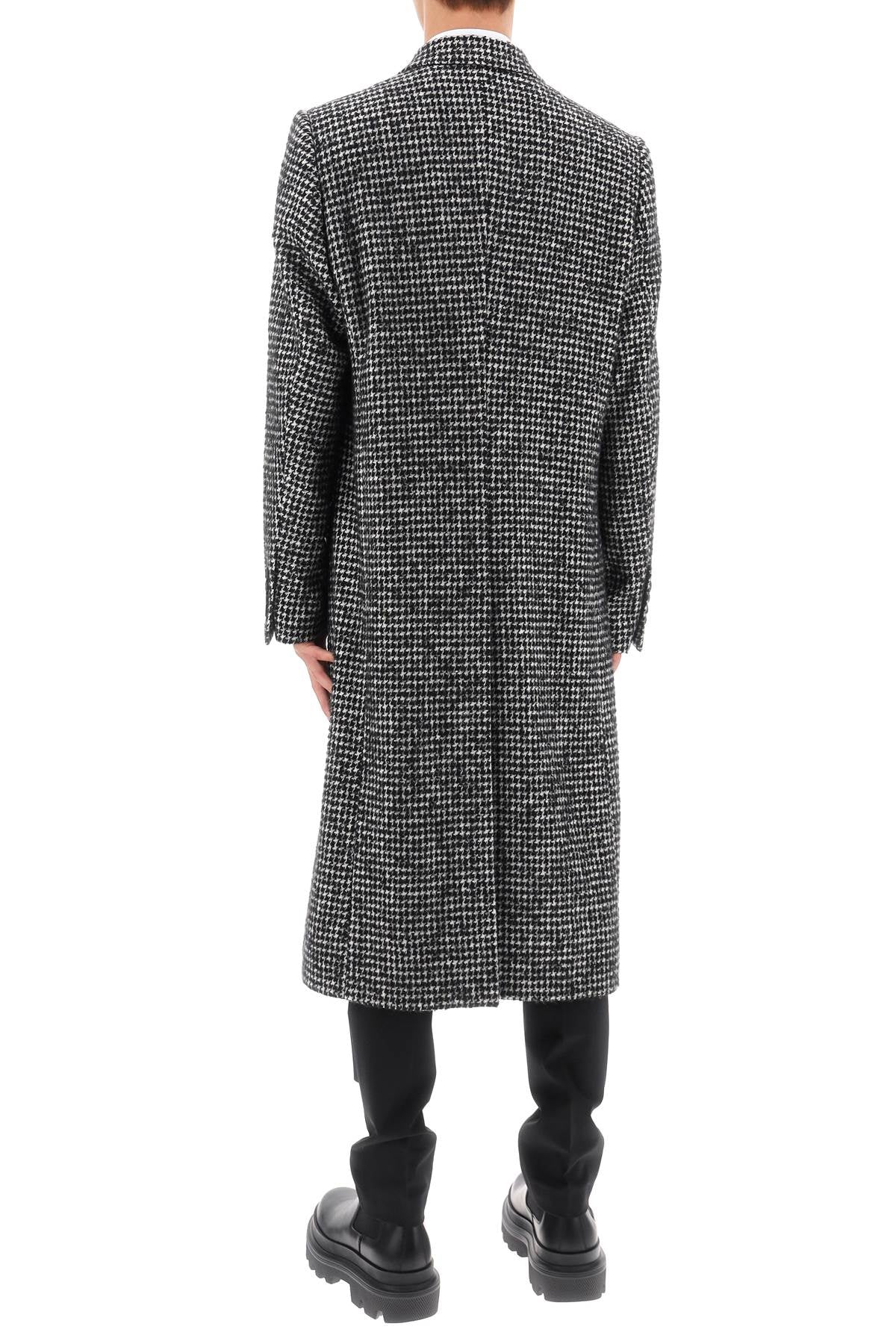 Re-edition Coat In Houndstooth Wool  - Bianco