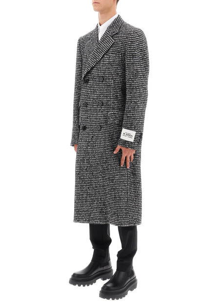 Re-edition Coat In Houndstooth Wool  - Bianco