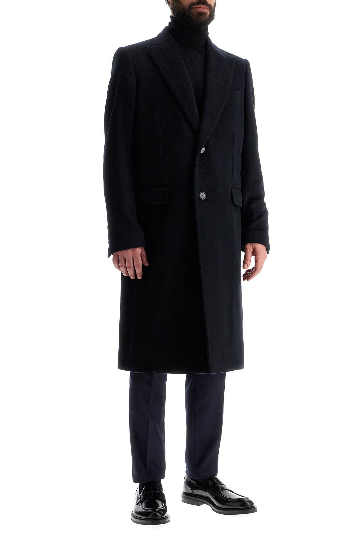 Single-breasted Cashmere Coat  - Blue