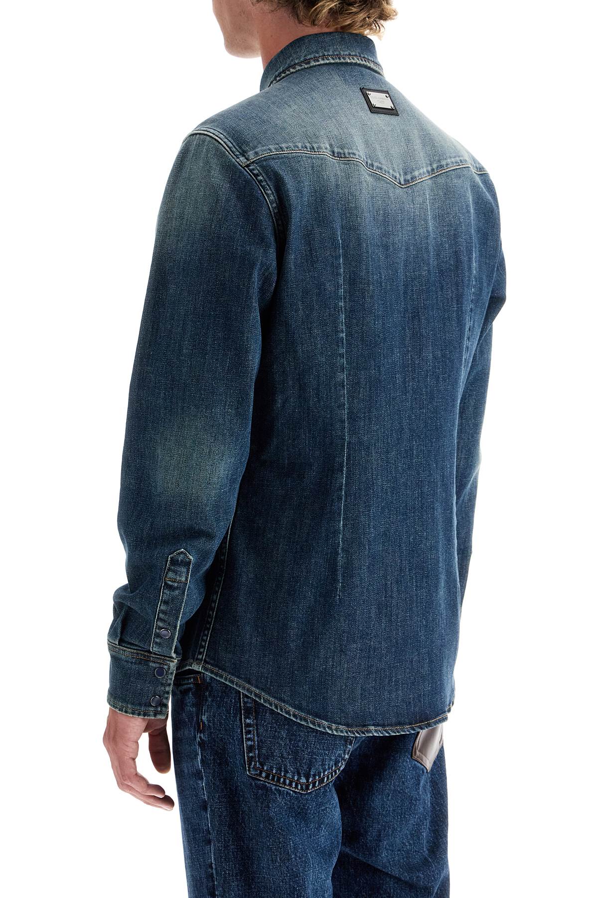 Denim Stretch Shirt For Men  - Blue