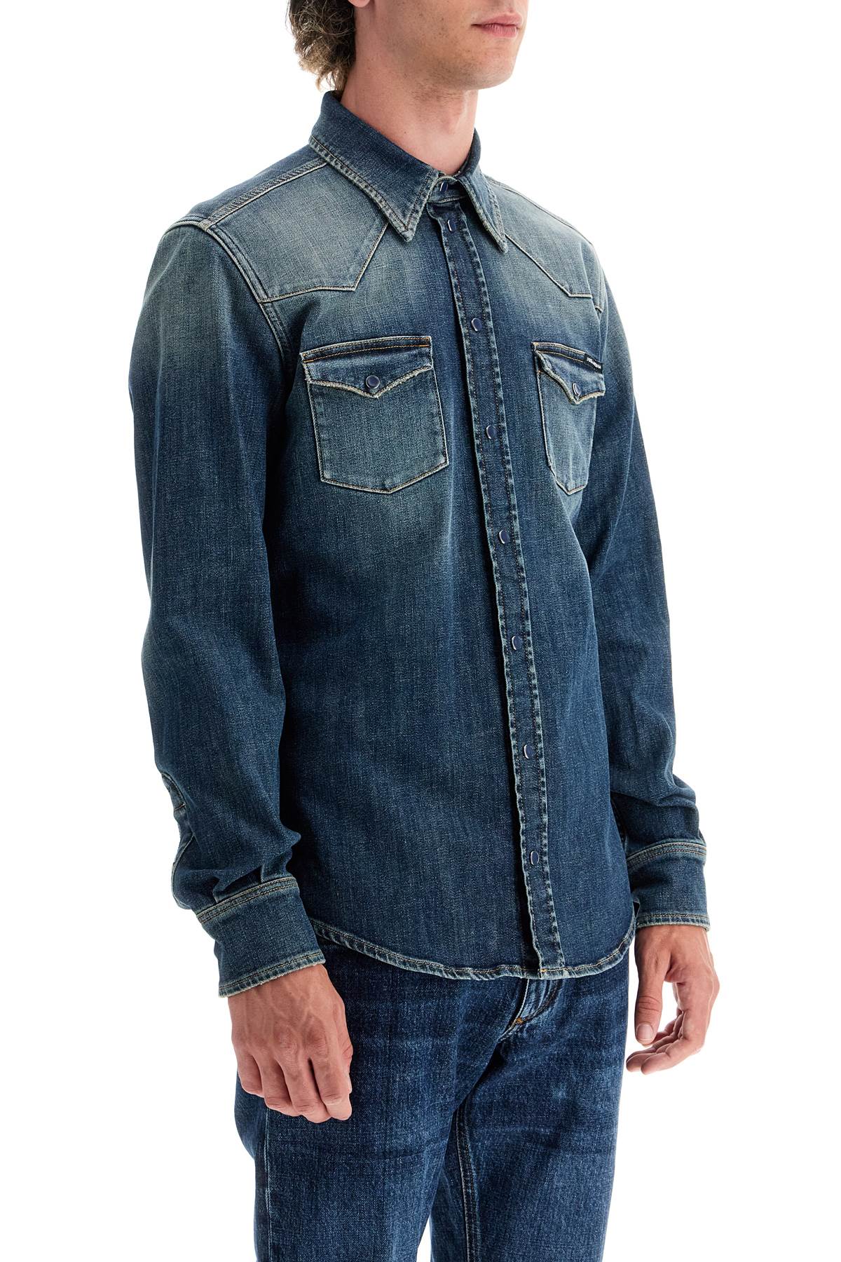 Denim Stretch Shirt For Men  - Blue