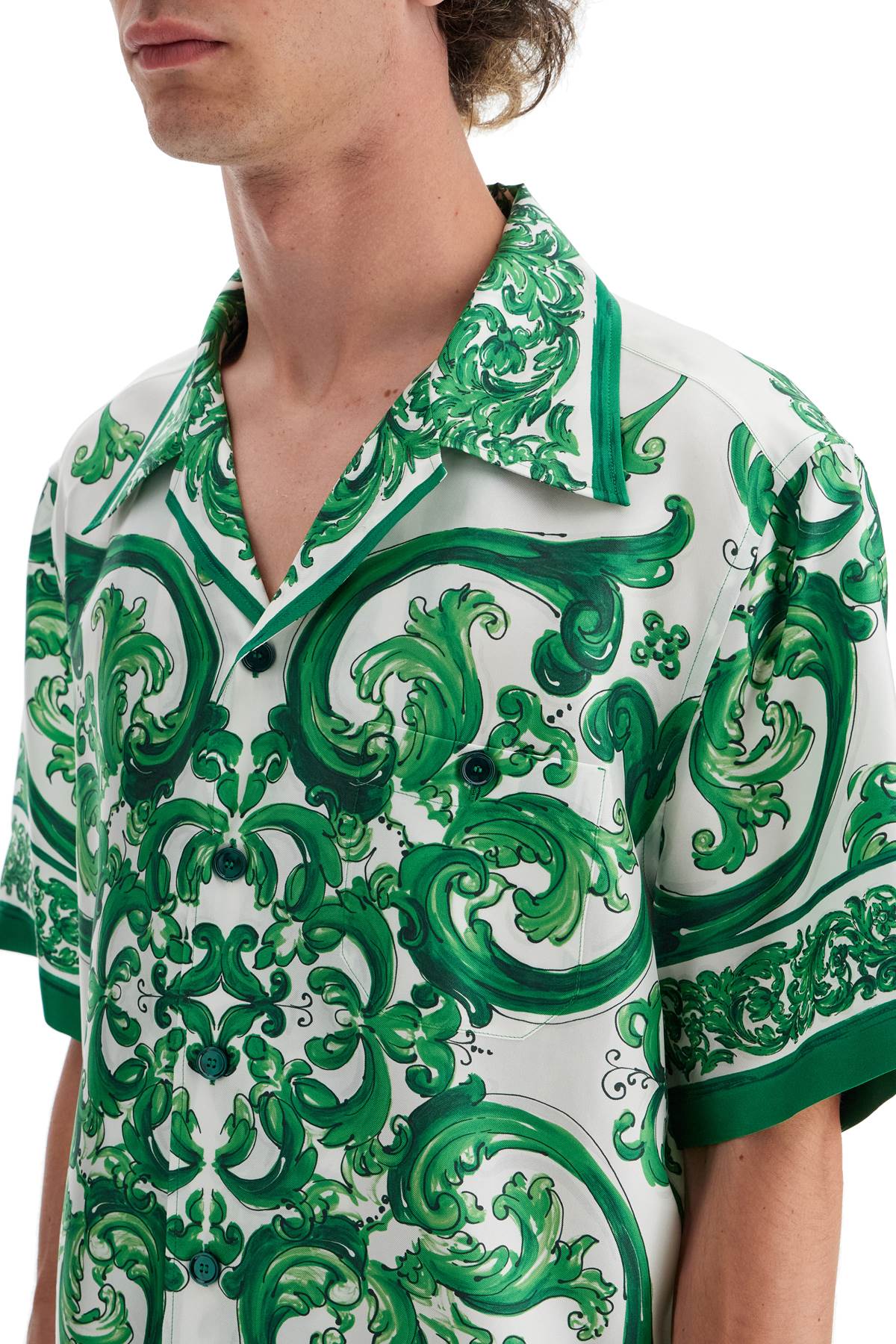 Hawaii Silk Twill Maiolica Print Shirt  - Green